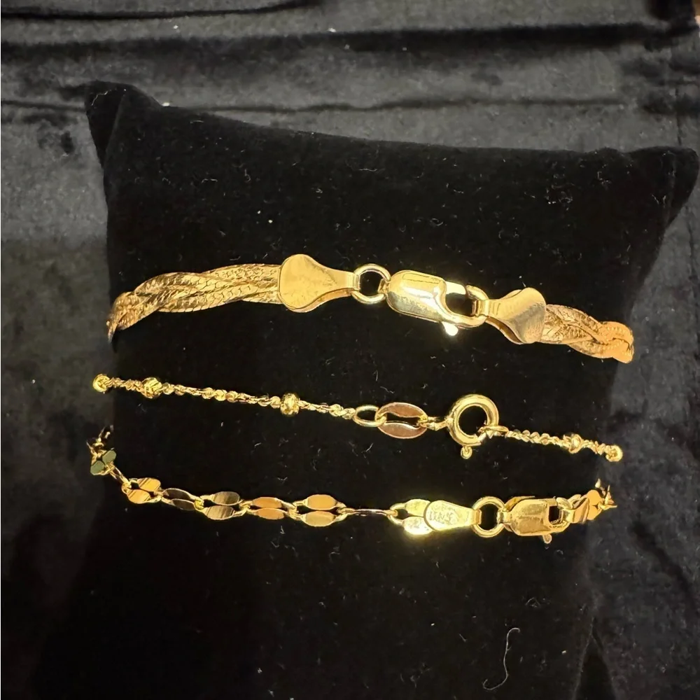 Italian 24KT Gold over Sterling Silver Bracelet Trio - Picture 3 of 4
